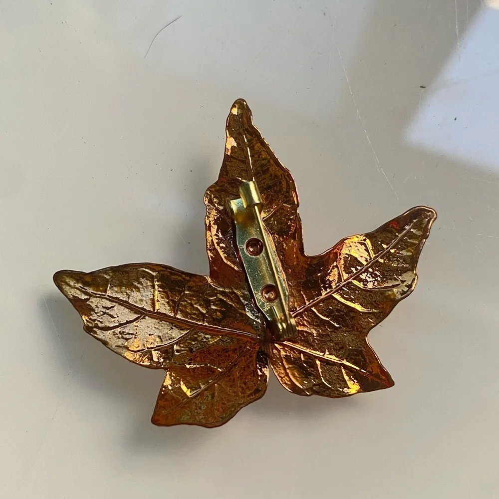 SpenCraft Copper Maple Leaf Brooch Pin Real Leaves